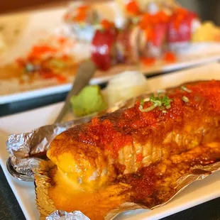 two plates of food on a table