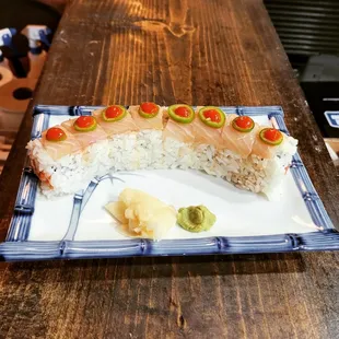 a piece of sushi on a plate