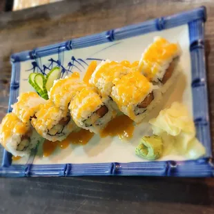 a close up of a plate of sushi