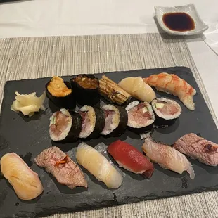 a plate of sushi on a table