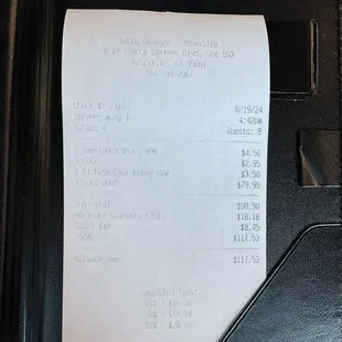 Our receipt set as a party of 8, when there was 3 of us