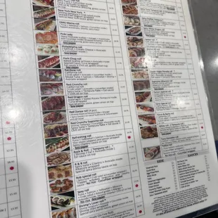 a menu for sushi
