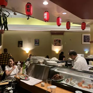 Our favorite spot - corner of the sushi bar