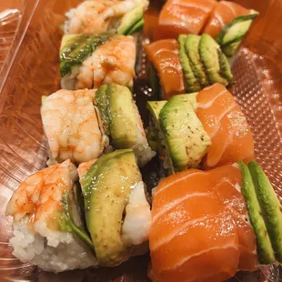 a closeup of a plate of sushi