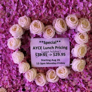 AYCE LUNCH SPECIAL- $29.95 ( Monday - Friday )
