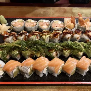 Front to back: tiger, caterpillar, black dragon and chefs roll