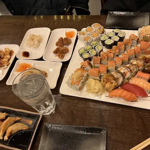 a variety of sushi dishes