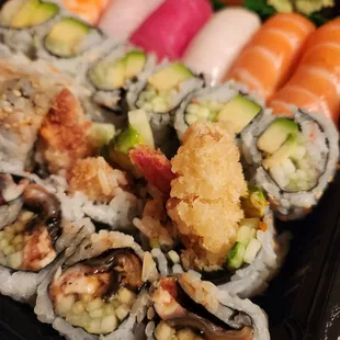 a variety of sushi rolls