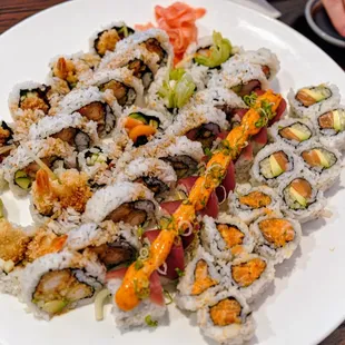 a plate of sushi on a table