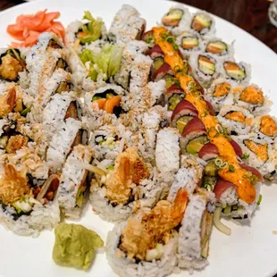 a plate of sushi on a table