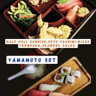 Early Bird Bento Box (serve all day )
Yamamoto set (serve lunch 11-2.30 )