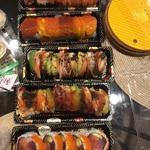 Salmon Lover Roll, Crazy Roll, Unagi Lover Roll, Super Dragon Roll, Playboy Roll
