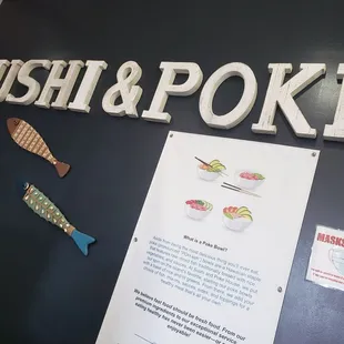 a sign for sushi poke