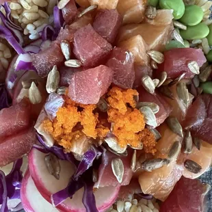 Tuna and Salmon Poke -Poke Bowl with 2 Mix Protein