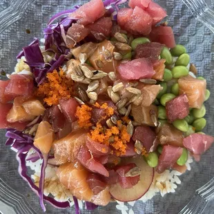 Tuna and Salmon Poke -Poke Bowl with 2 Mix Protein