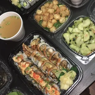 A variety of sushi and appetizers