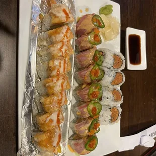 Waynes, Spicy Tuna Crunchy Roll, and Angry Lobster