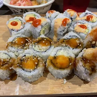 Spicy California Roll (top), Shrimp Tempura Roll (bottom)