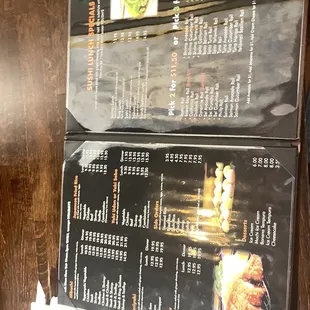 the menu of the restaurant