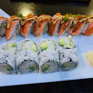 Millennial roll at the top, real crab meat roll on the bottom.