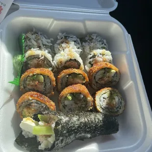 Combo B    Coconut roll, crispy roll, crab wrap