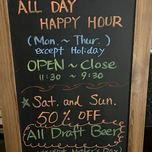 50% off draft beer(Saturday and Sunday)