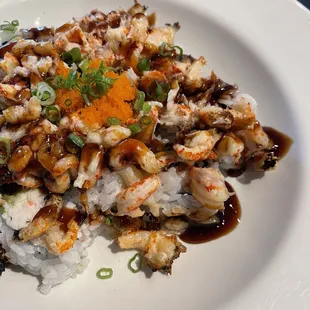Baked crawfish roll. Aka Zeno&apos;s &quot;Lobster Diablo Roll&quot;