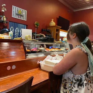 a woman in a restaurant