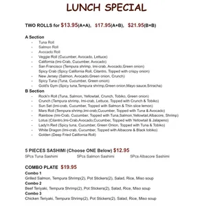 Lunch special menu updated 12/03/2024