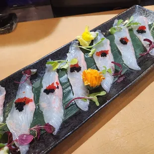 Black snapper Crudo with Yuzu citrus and Ginger juice