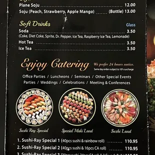 the menu for sushi ray's