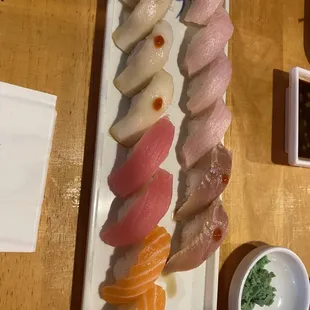 Ono, yellowtail, salmon, tilapia