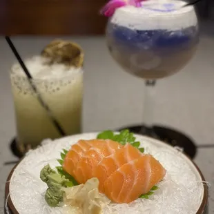 Gunsmoke Margarita, Lavender Bliss &amp; Fresh Salmon Sashimi