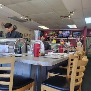 interior, sushi and sashimi