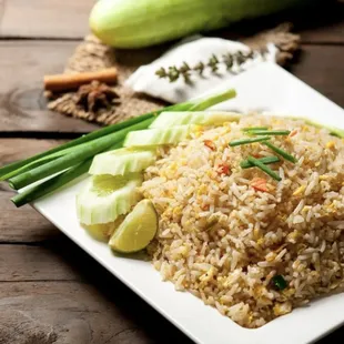 a plate of rice and vegetables