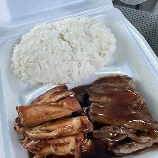 Chicken and beef teriyaki combo