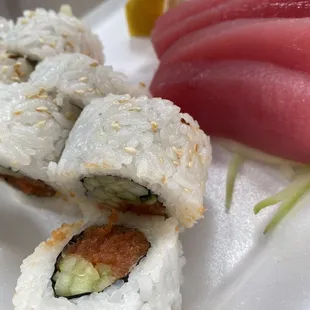 Spicy tuna &amp; tuna sashimi