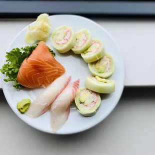 Sushi Combo 2 (Kani Kama roll, Salmon Sashimi, Red Snapper Nigiri - $16.95)