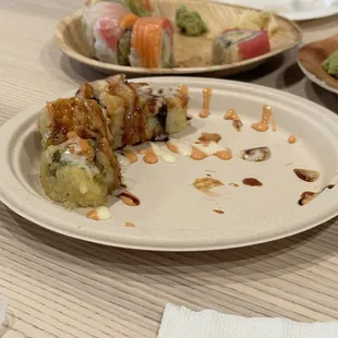 Golden Spicy Tuna Chef Special Roll and Rainbow Special Roll