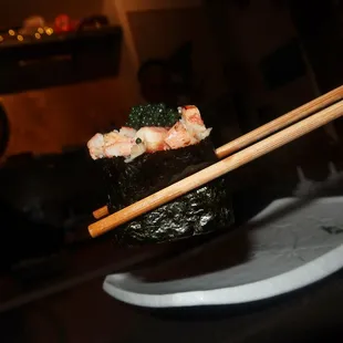 The lump crab was sweet with tender chew and the crown of black caviar really took this sushi piece to the next level.