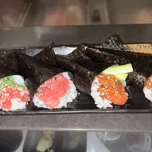 Spicy tuna hand roll and otoro hand roll