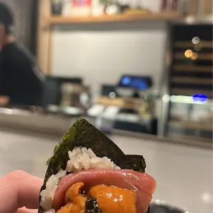 &quot;The Trinity&quot; hand roll--Uni, Caviar, Toro