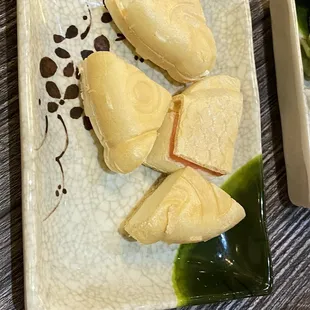 Dessert takoyaki filled with ice cream and strawberry jam