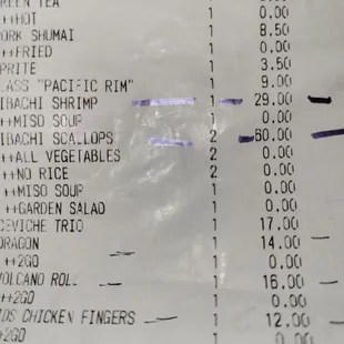 INFLATED BILL ON 3 LUNCH MEALS