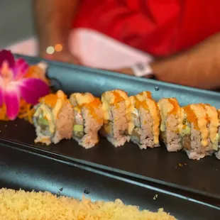 a close up of a sushi