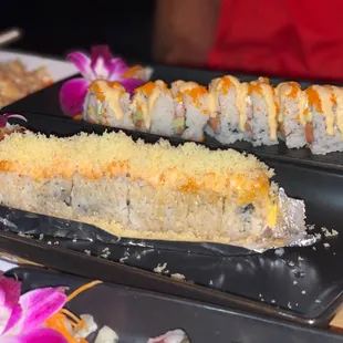 a sushi platter with various types of sushi