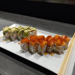 Spicy Seared Tuna Roll and Dragon Roll