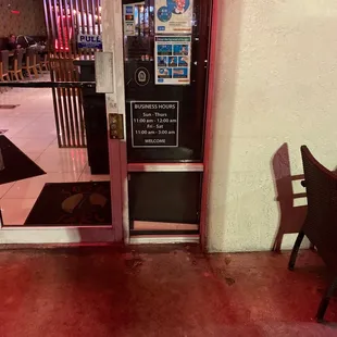 the entrance to a restaurant