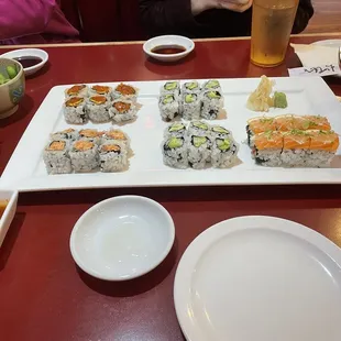 S&amp;T Roll, Orchard Lake Roll, Dynamite, and Avocado Cucumber Rolls.