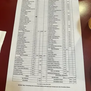 menu